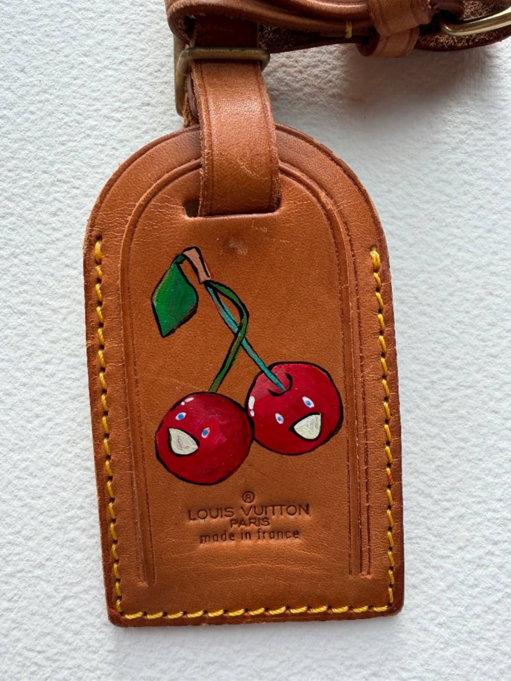 Louis Vuitton Luggage Tag with Handpainted Custom Design - Cherries